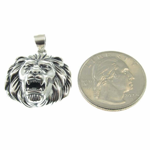 Solid 925 Sterling Silver Lion Head Face Pendant, Spirit Animal Totem Jewelry - Picture 5 of 10